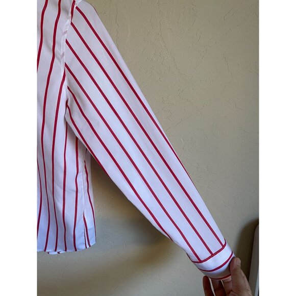 Lands' End No Iron Red White Striped Collared Button Up Long Sleeve Shirt Size 2 - Picture 6 of 7